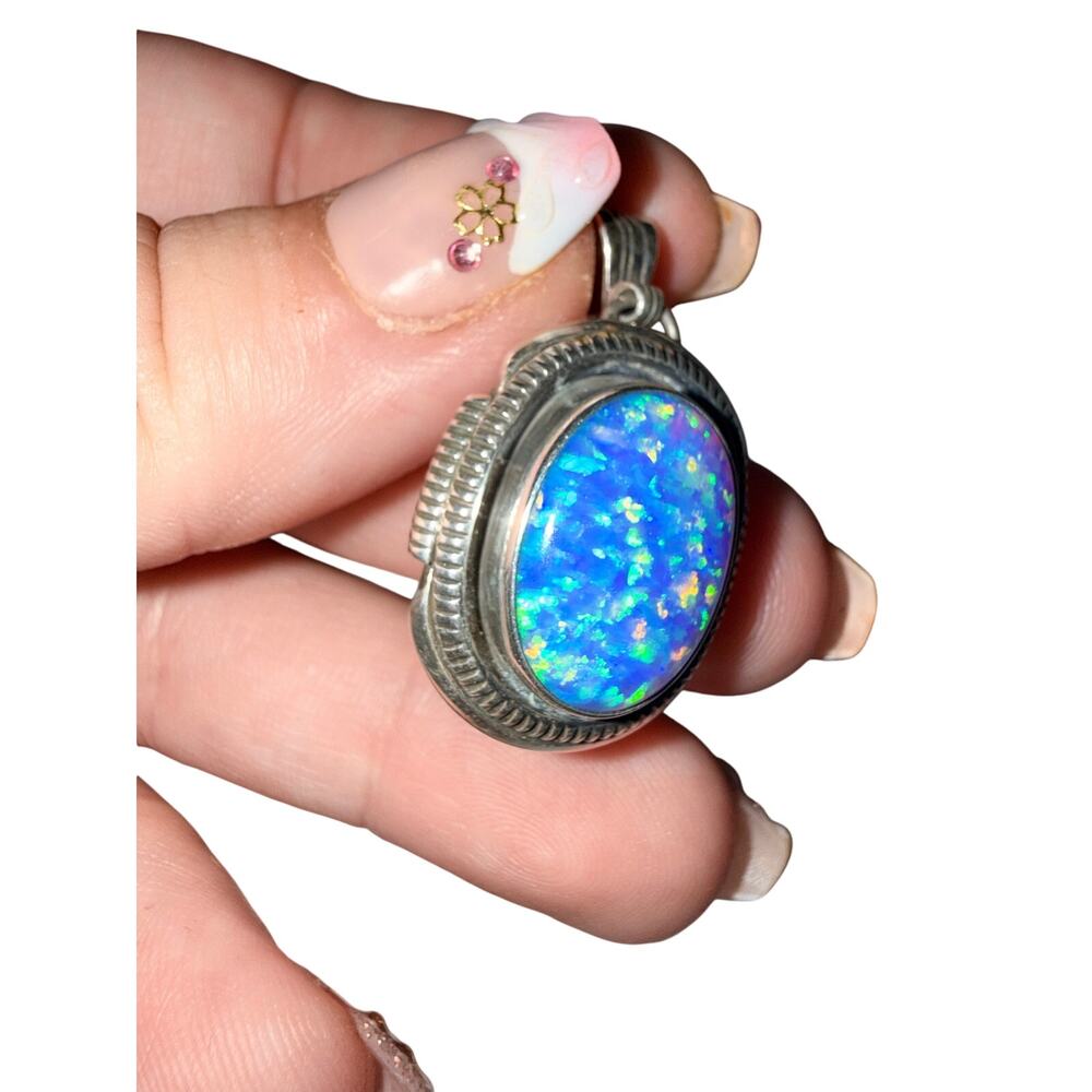 Native Triple Opal Gemstone 925 Pendant Navajo - Picture 5 of 10